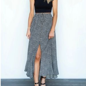 Black Print Midi Skirt